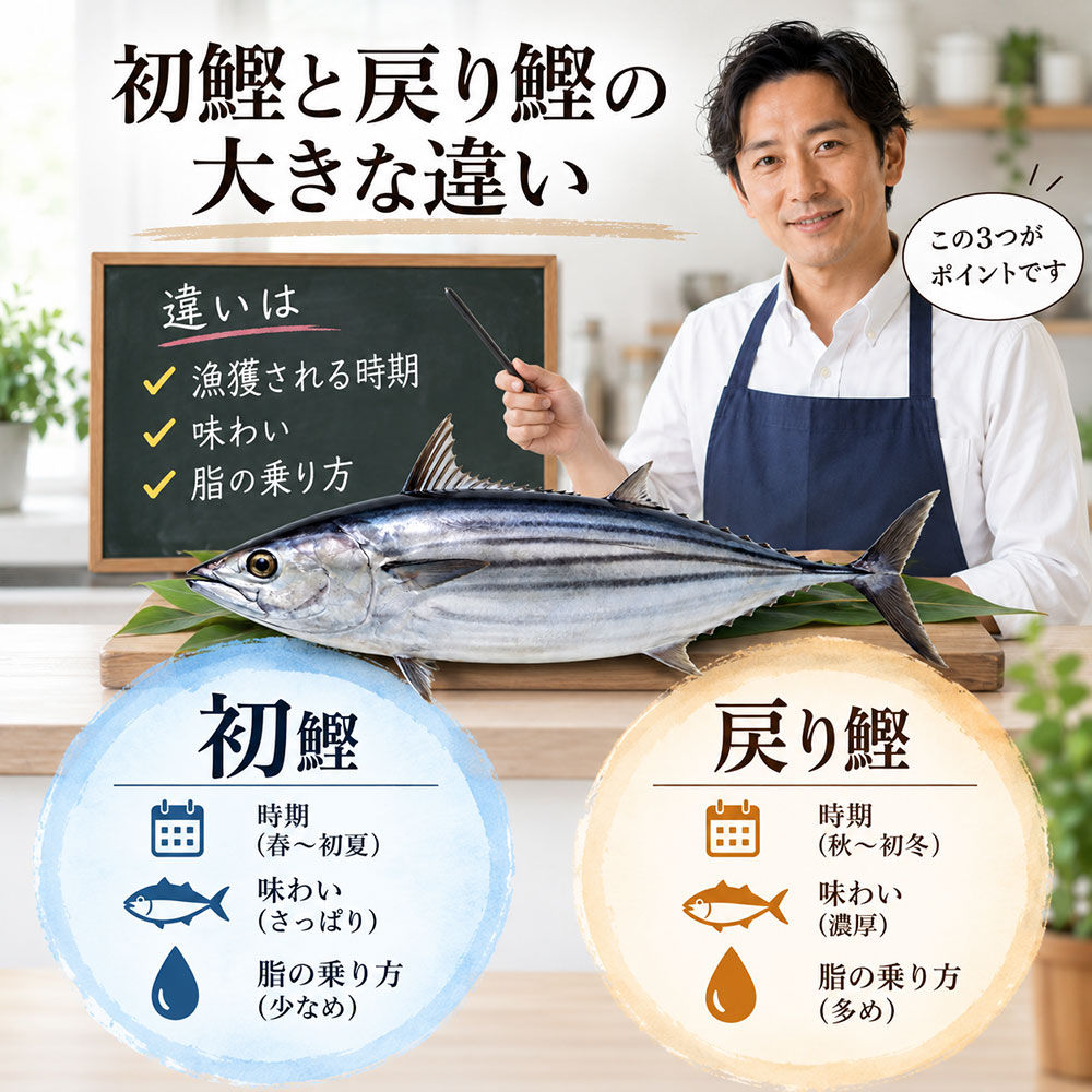 初鰹と戻り鰹の違いを一覧で比較