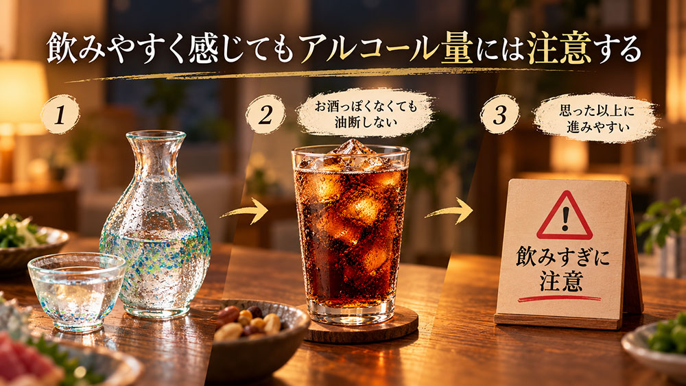 飲みやすく感じてもアルコール量には注意する
