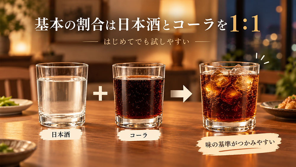 基本の割合は日本酒とコーラを1：1