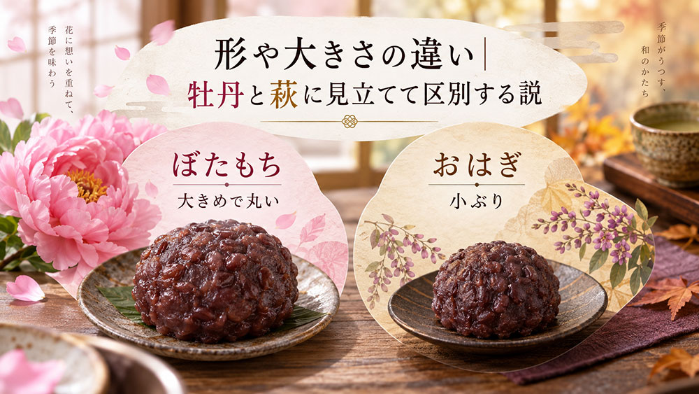 形や大きさの違い|牡丹と萩に見立てて区別する説