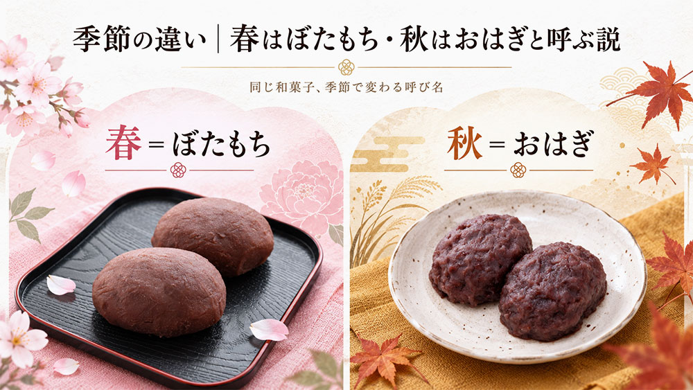 季節の違い|春はぼたもち・秋はおはぎと呼ぶ説