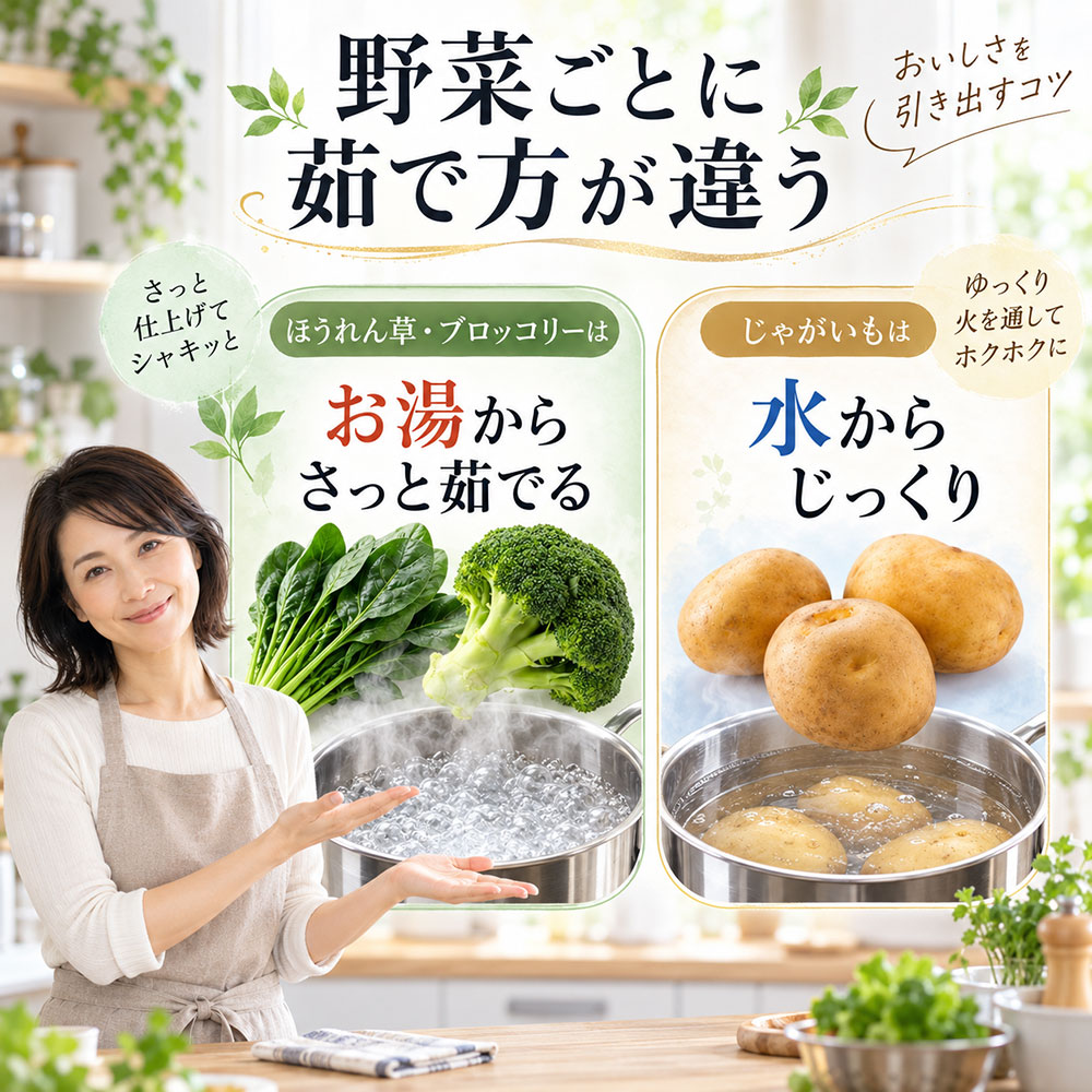 野菜は水から?お湯から?茹で方の基本