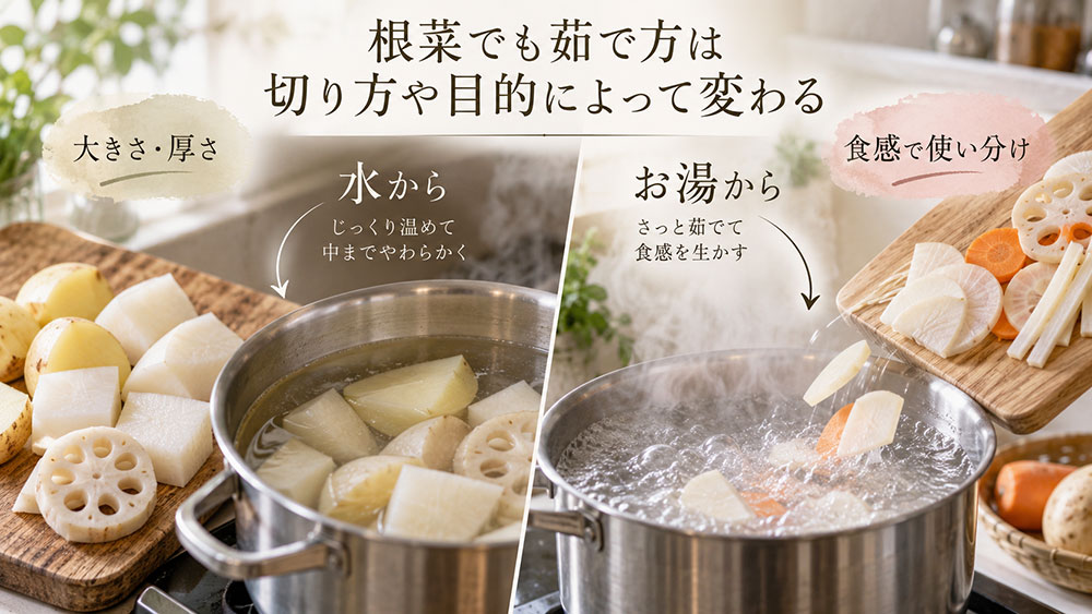 根菜でも茹で方は切り方や目的によって変わる