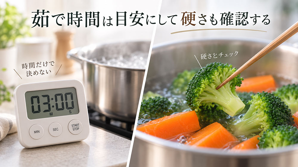 茹で時間は目安にして硬さも確認する