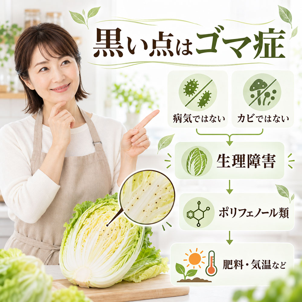白菜の黒い点「ゴマ症」とは?正体と原因を簡単解説