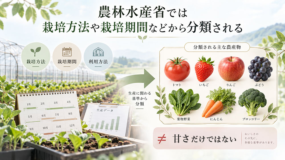 農林水産省では栽培方法や栽培期間などから分類される