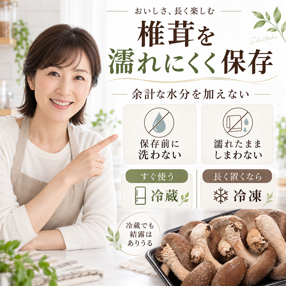 椎茸を濡れにくくする保存方法