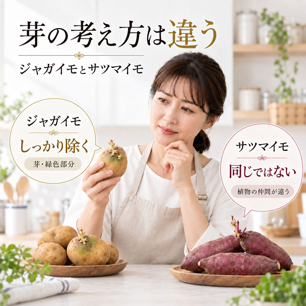 ジャガイモとサツマイモを食べるときに注意したい違い