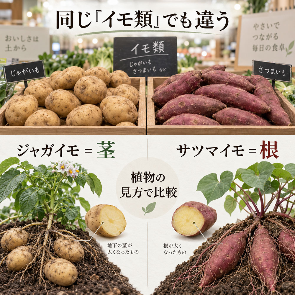ジャガイモとサツマイモは食べている部分も植物の種類も違う