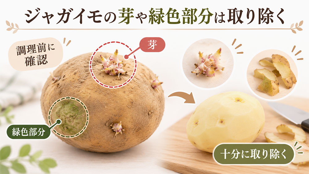 ジャガイモの芽や緑色部分は取り除く