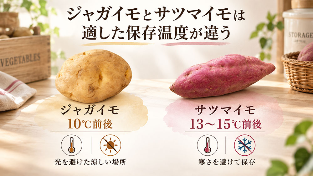 ジャガイモとサツマイモは適した保存温度が違う