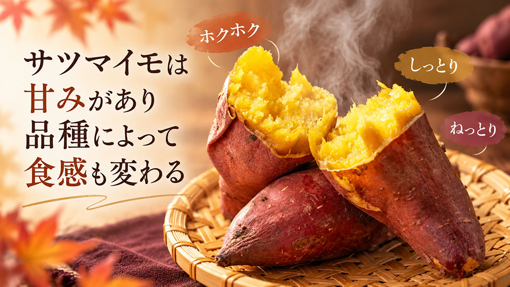 サツマイモは甘みがあり品種によって食感も変わる