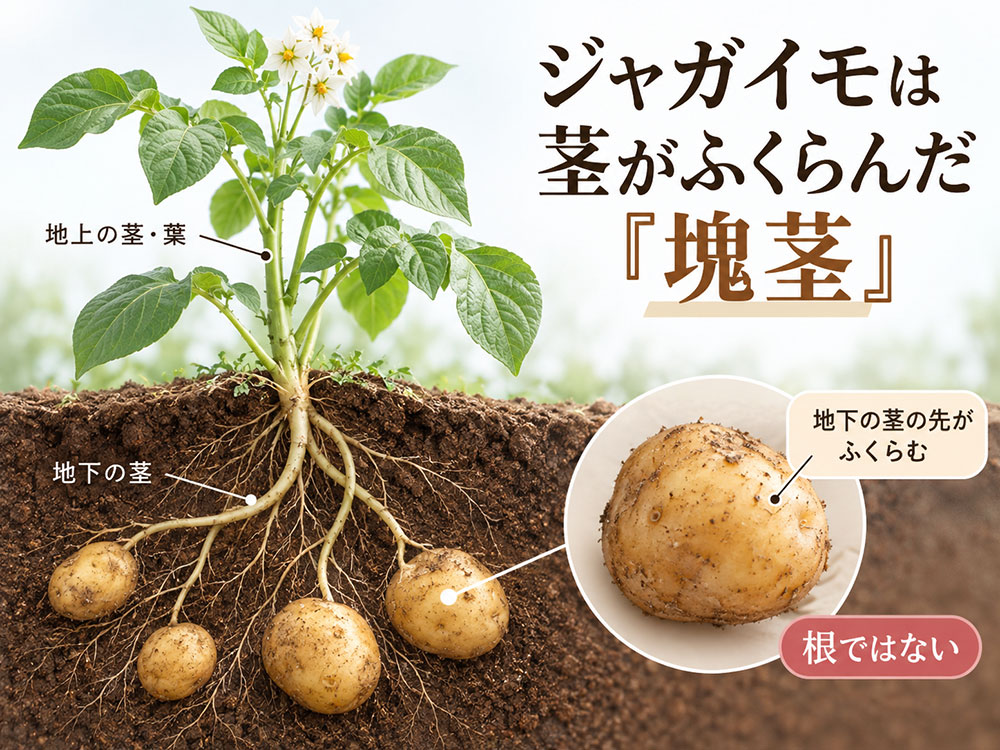 ジャガイモは茎がふくらんだ「塊茎」