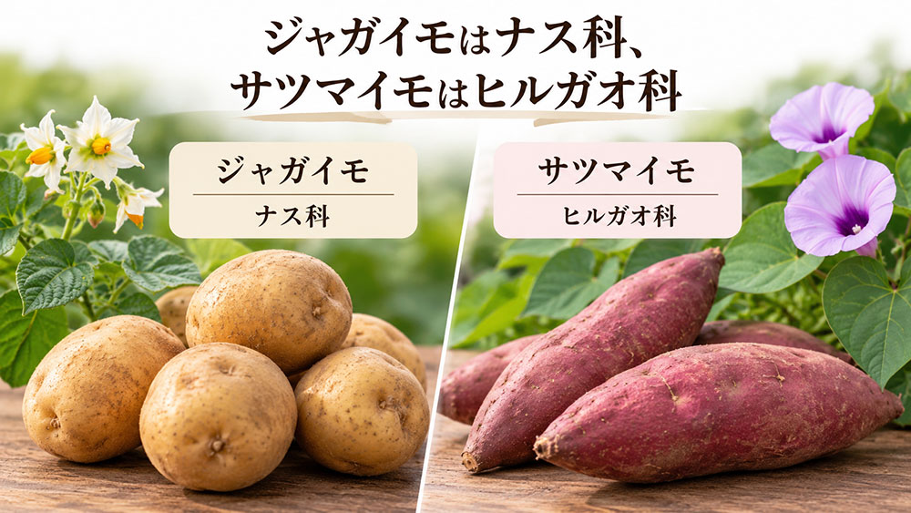 ジャガイモはナス科、サツマイモはヒルガオ科