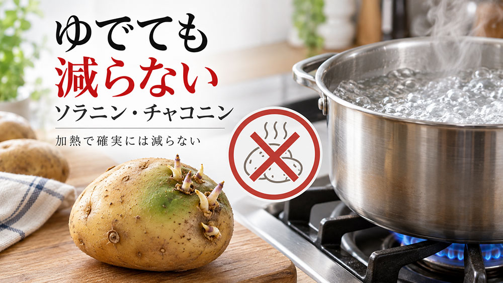 ジャガイモを茹でてもソラニンやチャコニンは分解せず、加熱によって確実に減ることは期待できない