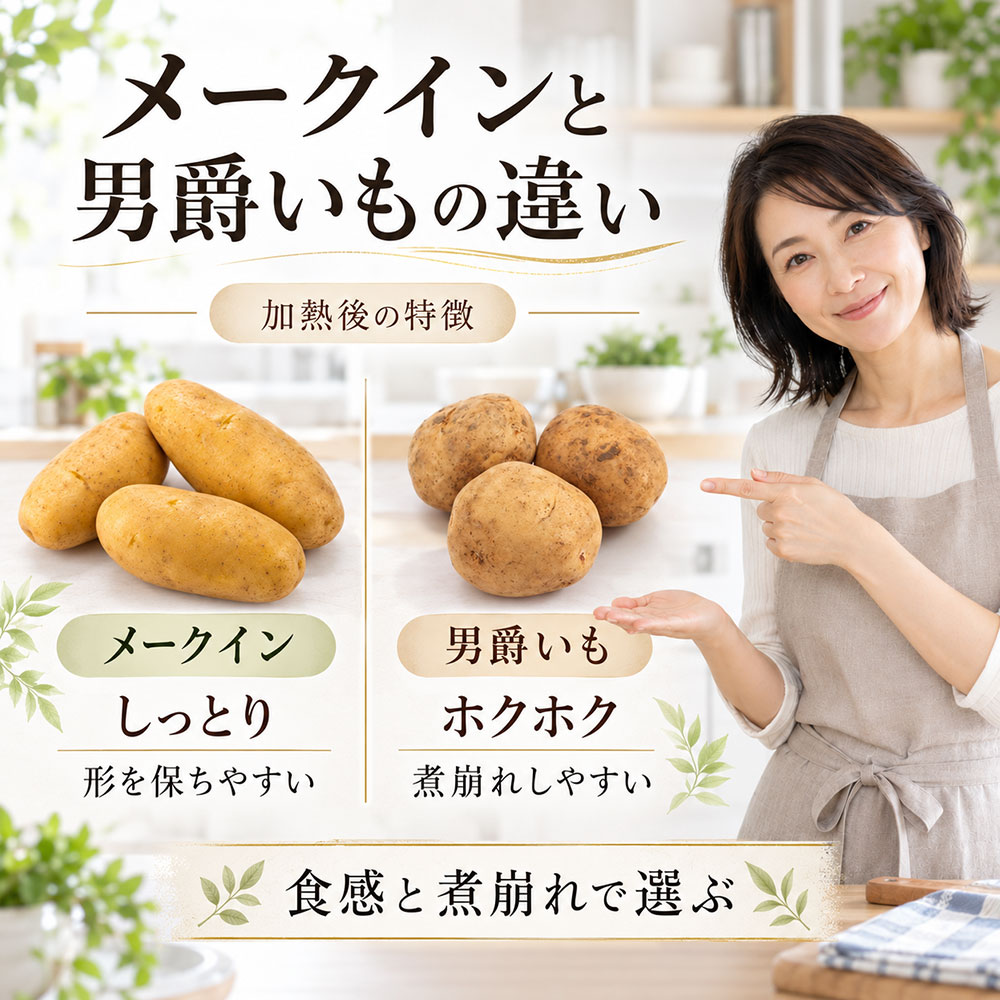 メークインと男爵いもの違いを一覧で比較