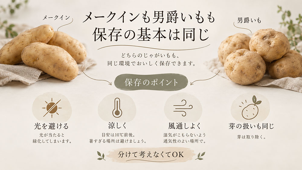 メークインと男爵いもで保存方法や芽の扱いに違いはある?