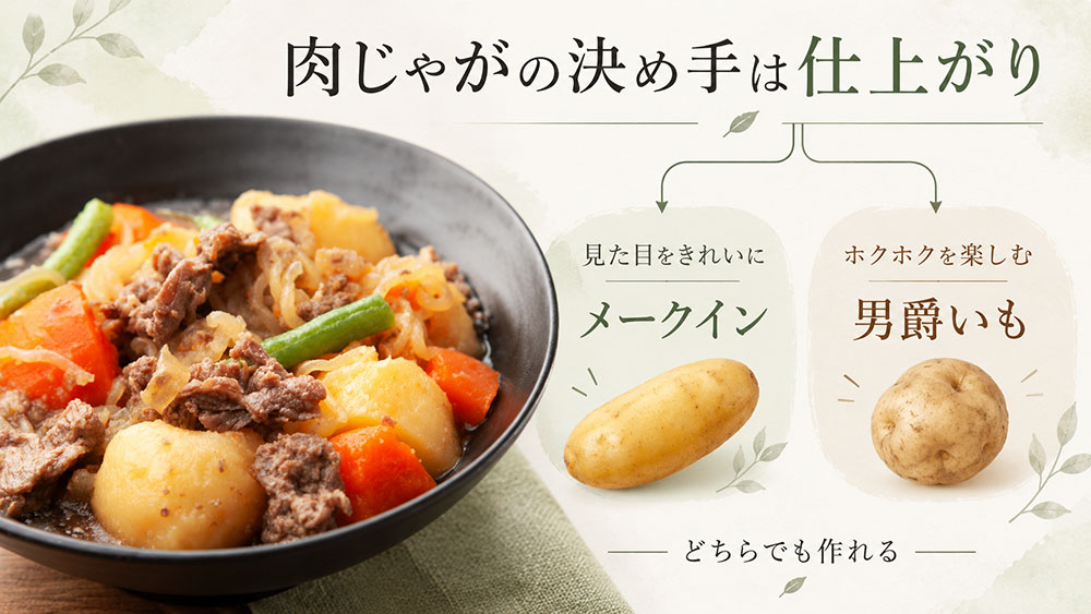 肉じゃがは形を残すならメークイン、ホクホク感なら男爵