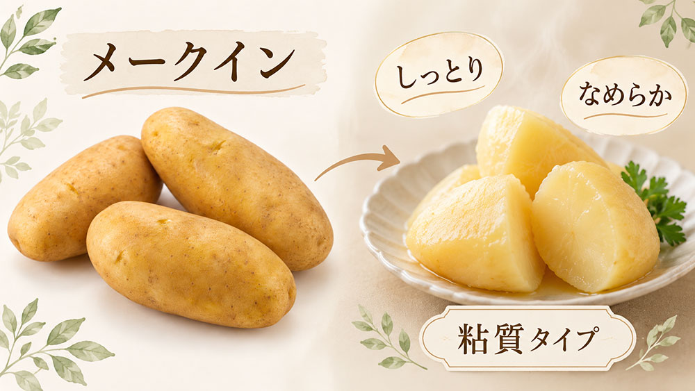 メークインはしっとりなめらかな「粘質」タイプ