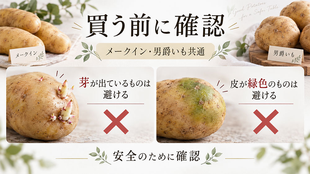 芽や緑色の部分がないじゃがいもを選ぶ
