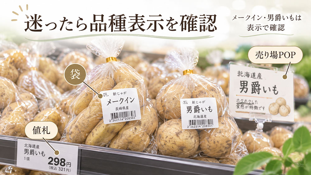 見た目で迷ったら袋や値札の品種表示を確認する
