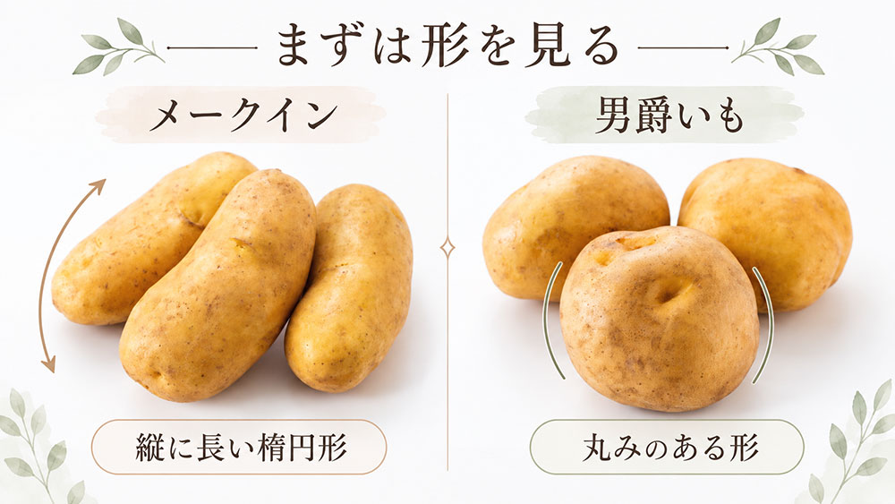 細長くなめらかなメークイン、丸くゴツゴツした男爵いも