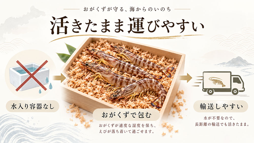 車海老を生きたまま運びやすくするため