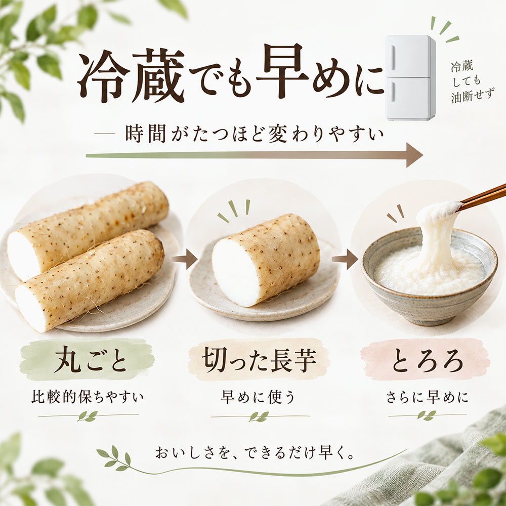 長芋はいつまで生で食べられる?冷蔵・冷凍の保存ポイント