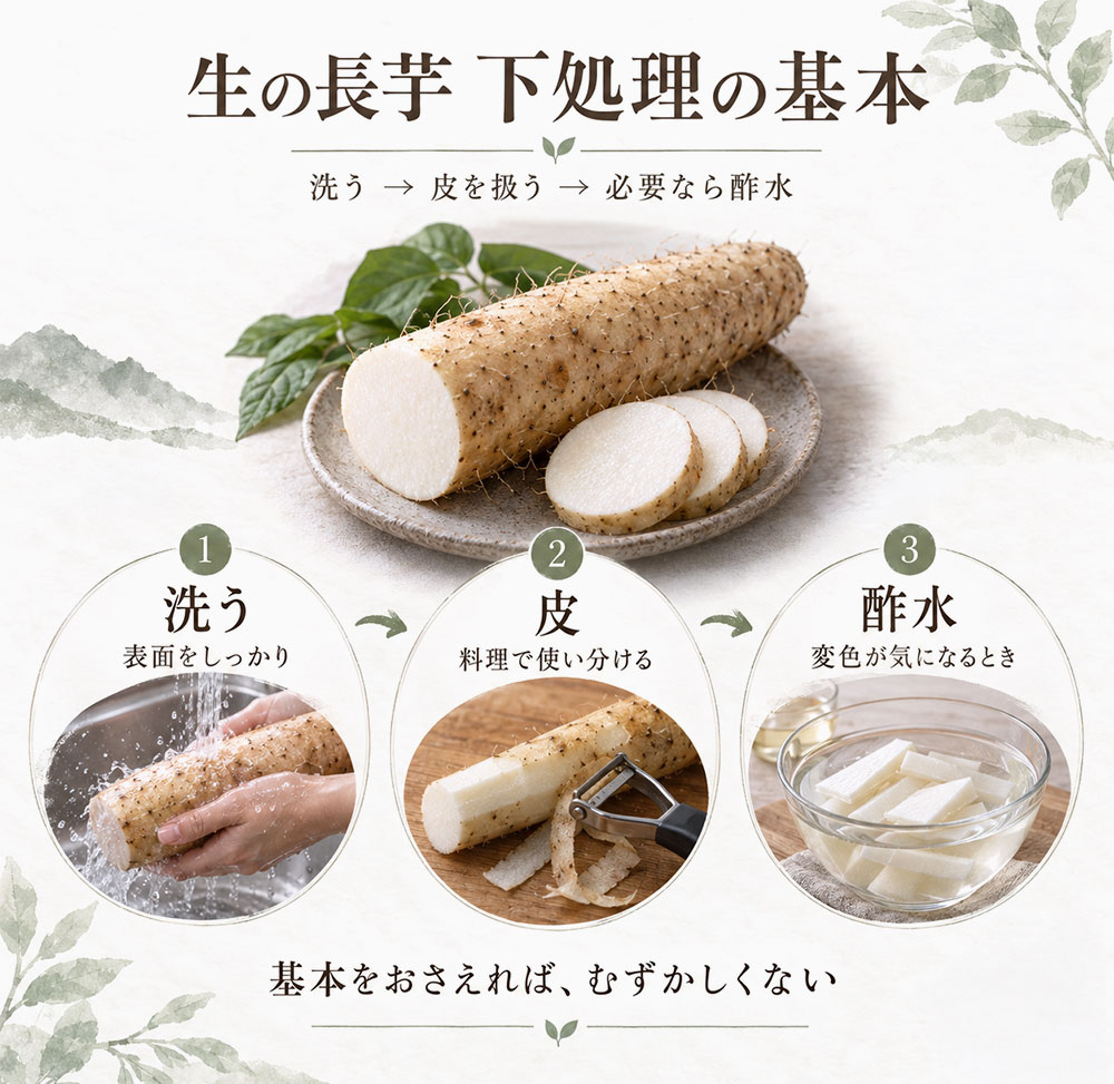 長芋の生食前の下処理|洗う・皮・アク抜きで迷わない