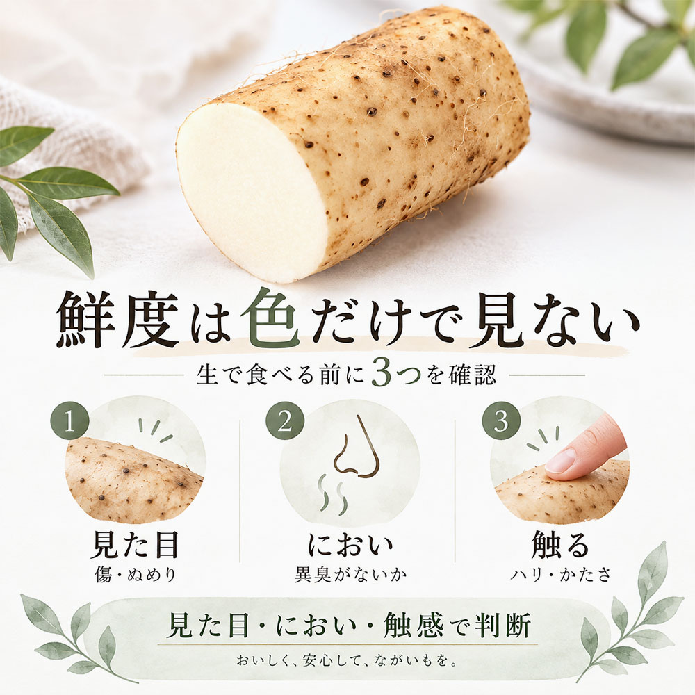 生で食べるならまず鮮度チェック|おいしい長芋と傷んだ長芋の見分け方