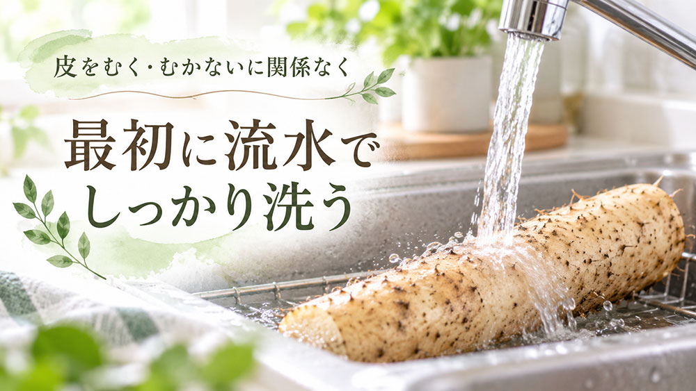 土付きでも慌てない|流水で表面をしっかり洗う
