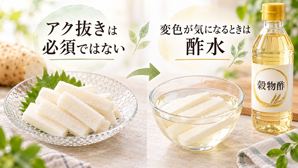 アク抜きは必須ではない|変色が気になるときは酢水を使う
