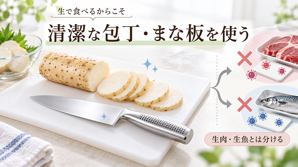 生で食べるからこそ包丁・まな板は清潔なものを使う