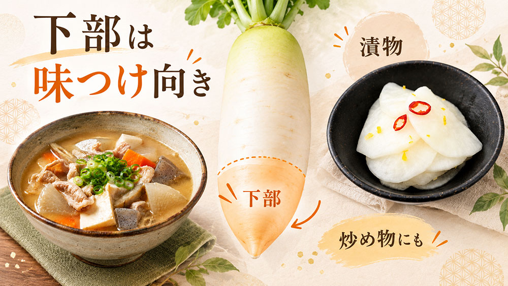 漬物・味噌汁・炒め物なら下部｜辛みと歯ごたえを活かす