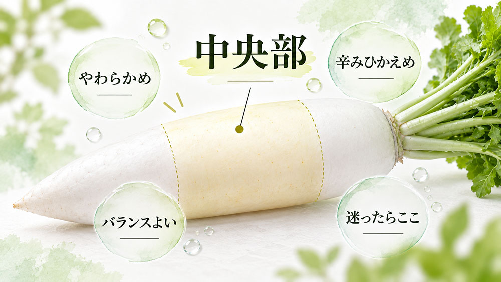 中央部はやわらかくクセが少ない｜甘みと辛みのバランス型