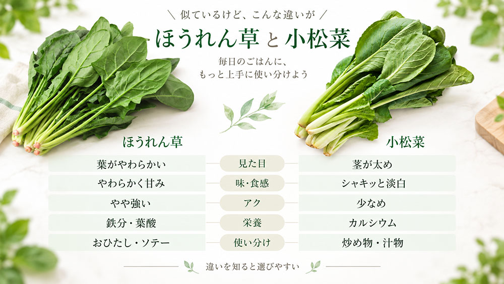 ほうれん草と小松菜の違い:まとめ