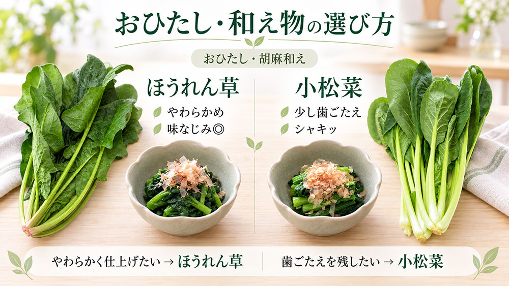 おひたし・和え物はどっち?やわらかさと味なじみで選ぶ