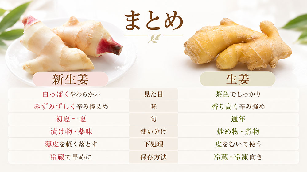 新生姜と生姜の違い：まとめ