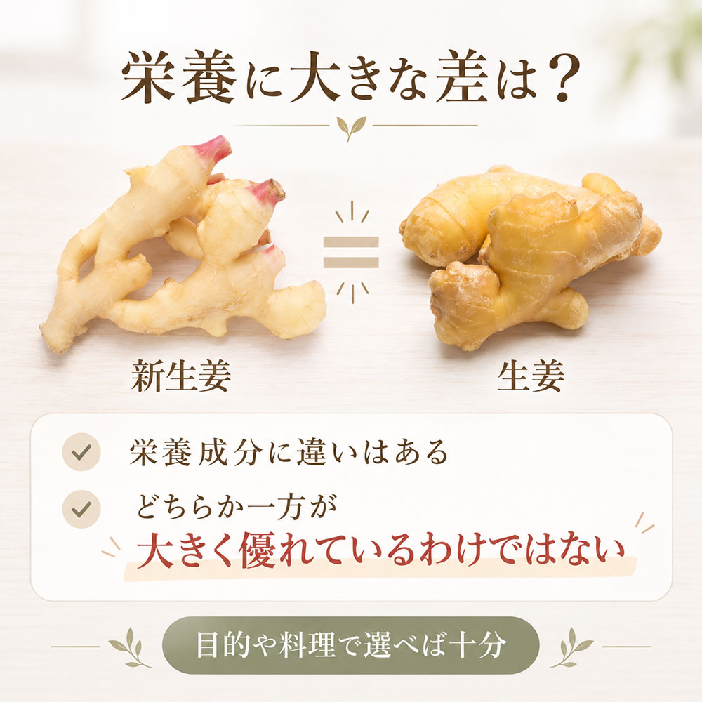 新生姜と生姜の栄養に大きな違いはある？