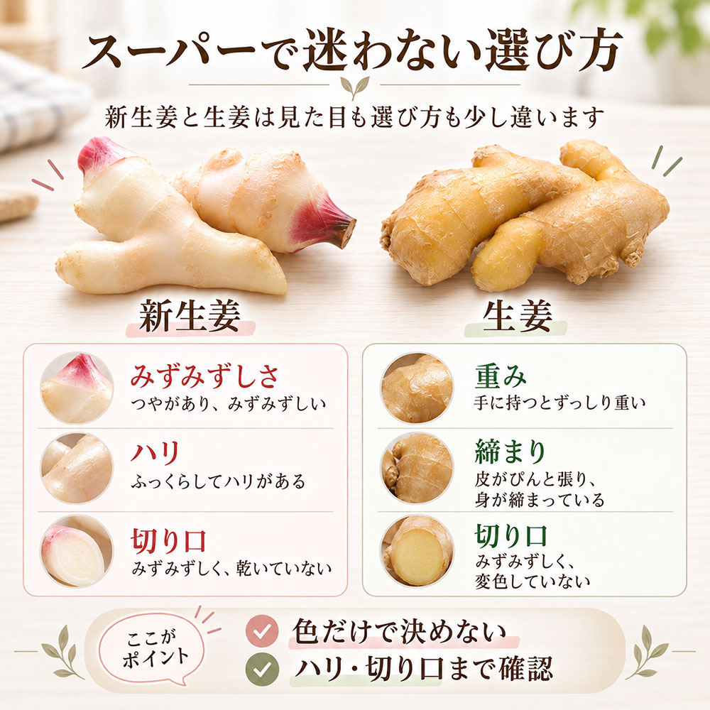 スーパーで迷わない！新鮮な新生姜と生姜の選び方