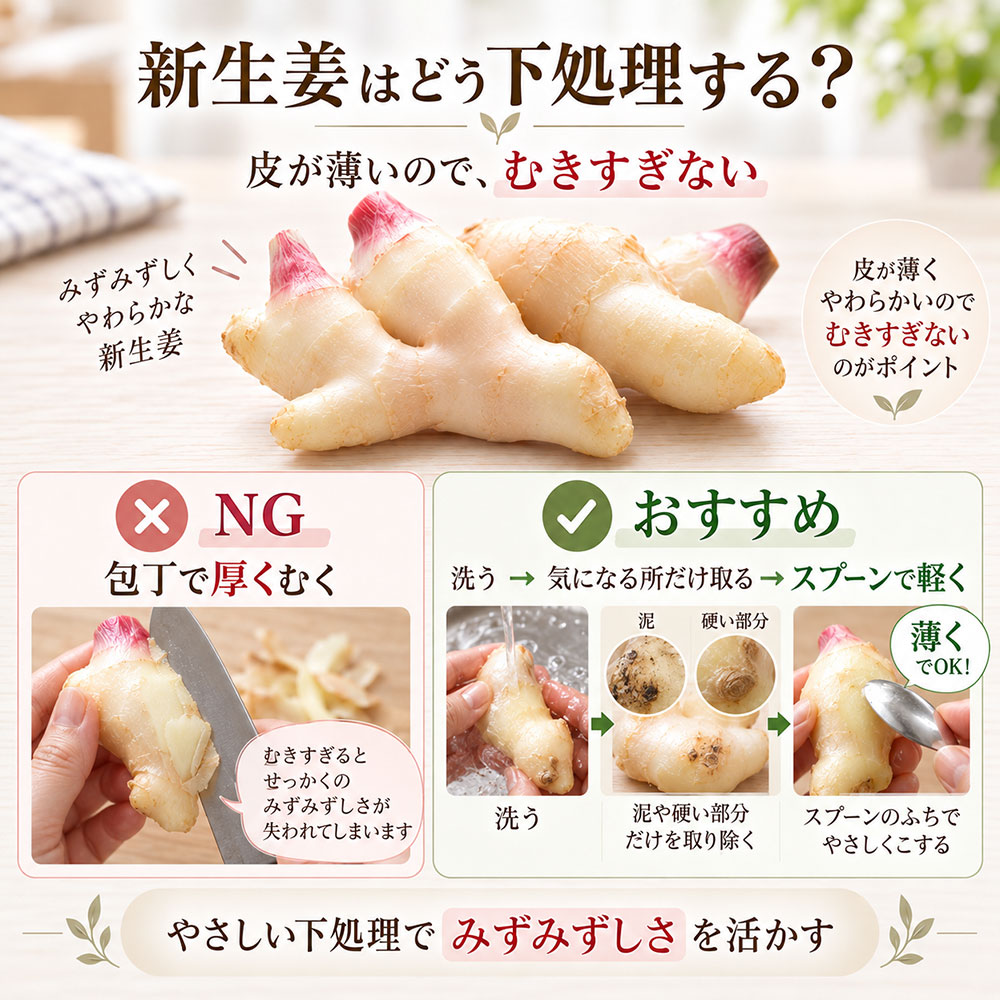 新生姜は皮をむく？みずみずしさを活かす下処理