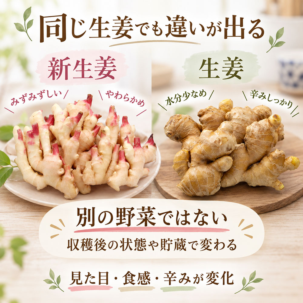 新生姜と生姜は何が違う？まずは特徴を比較