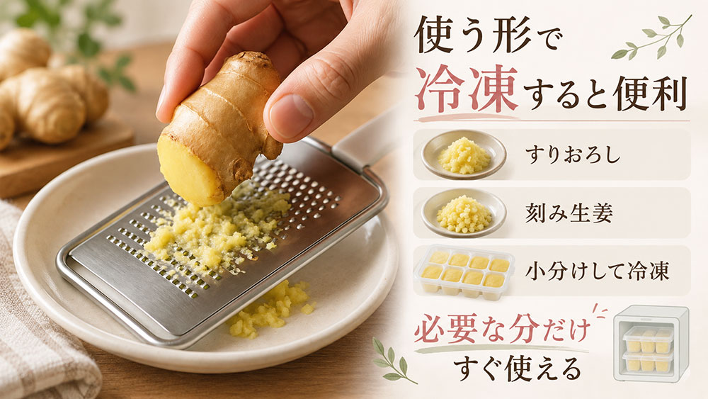 すぐ使わない生姜は用途に合わせて冷凍できる