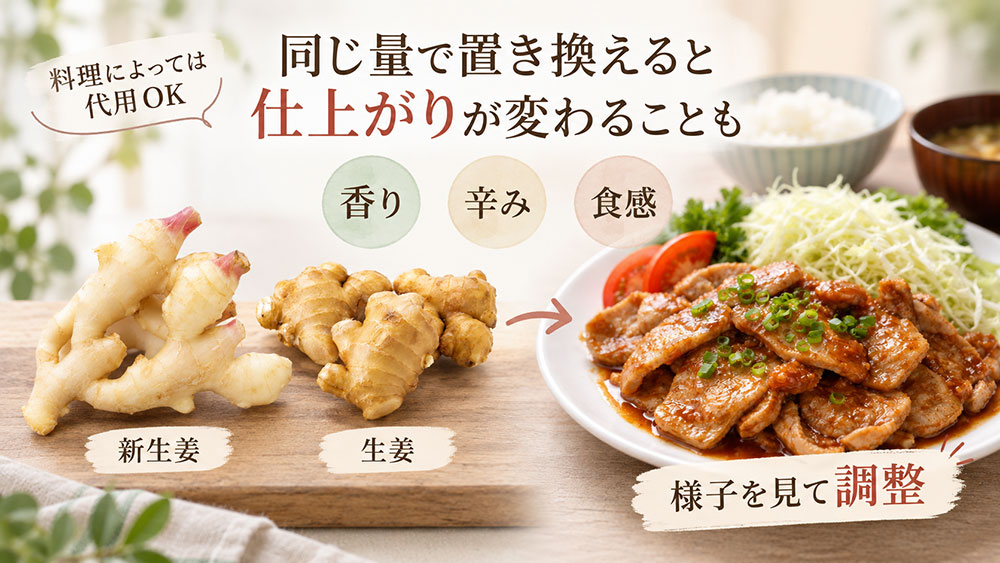 新生姜と普通の生姜は代用できる？仕上がりの違いを知って使う