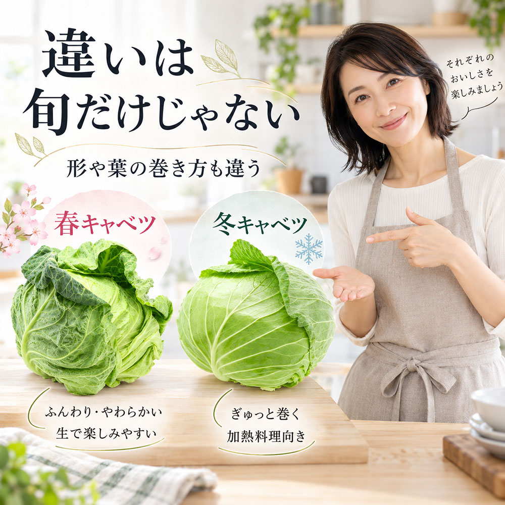 春キャベツと冬キャベツの違いをひと目で比較
