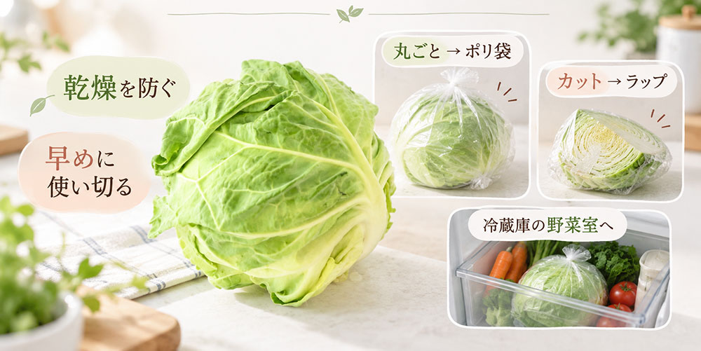 春キャベツは乾燥を防いで早めに使い切る