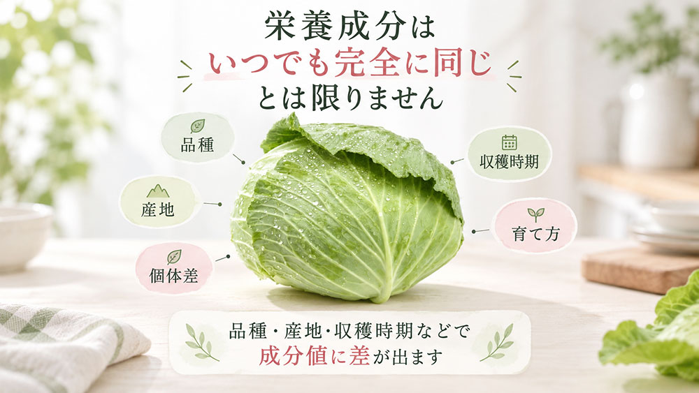 実際の野菜の栄養成分がいつでも完全に同じという意味ではありません。