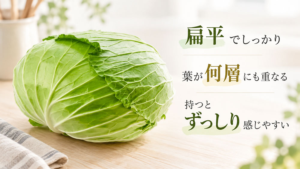 冬キャベツは扁平でずっしり|葉の詰まり方を見る