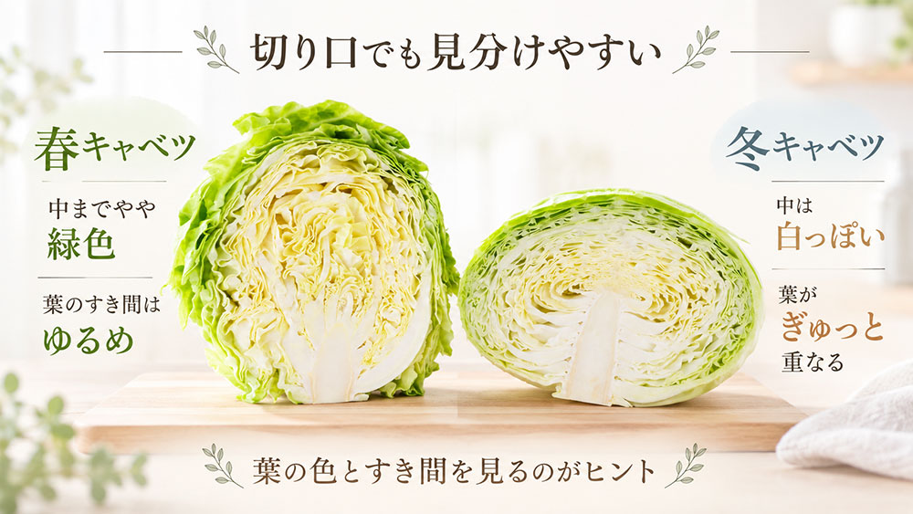 半分に切ってあるなら「葉の色と隙間」も見分けるヒント