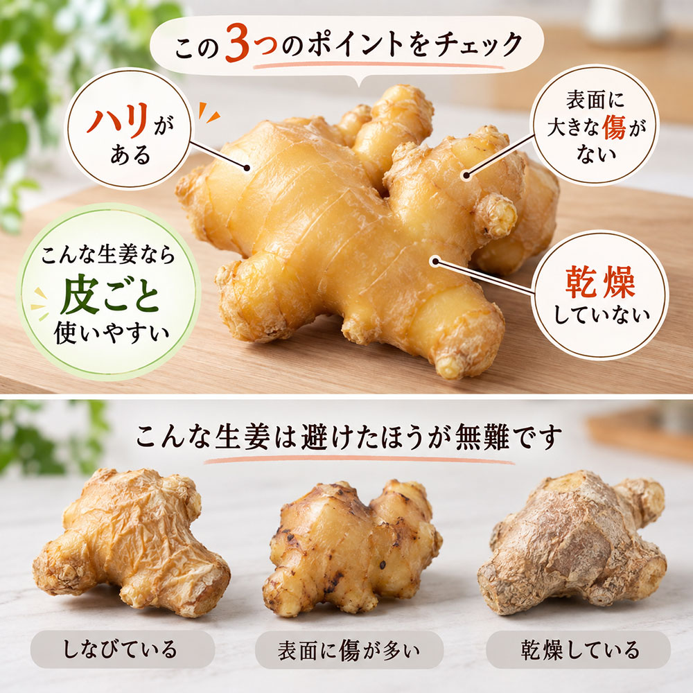 皮ごと使うならどんな生姜を選ぶ？スーパーで見るポイント